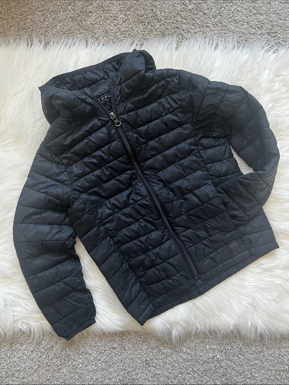 GAP Lightweight Black Quilted Hooded Puffer Jacket
